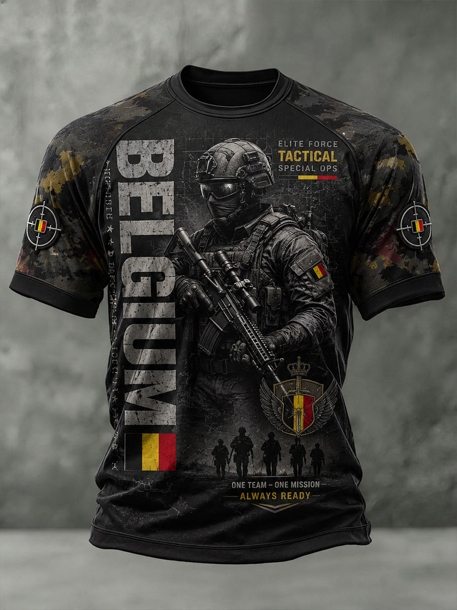 T-shirt raglan à manches courtes pour homme, avec imprimé vintage de style militaire