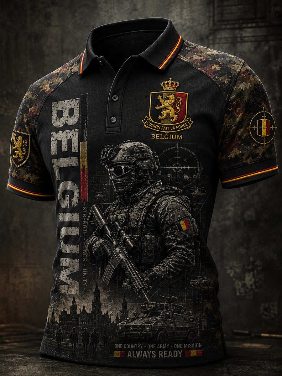 Polo homme à manches courtes au motif vintage de style militaire