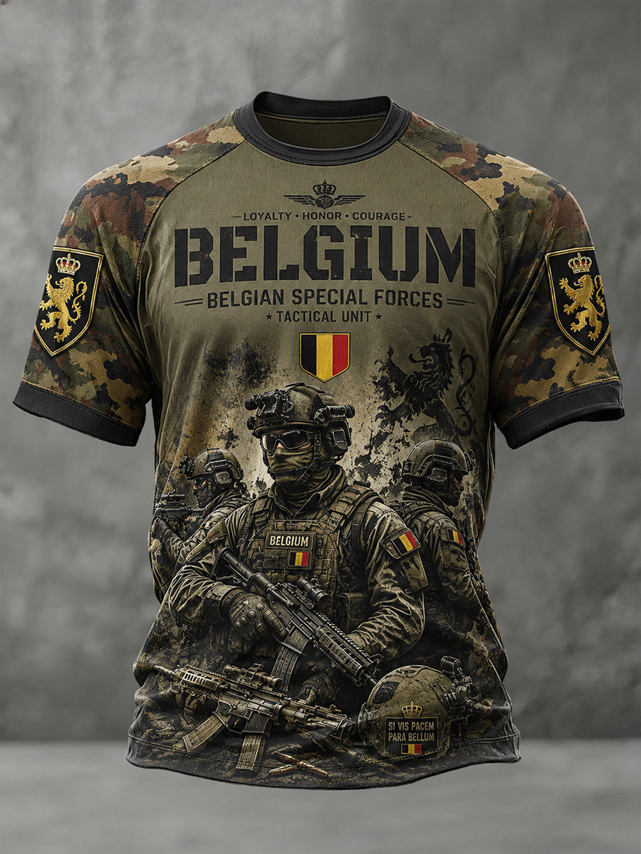 T-shirt raglan à manches courtes pour homme, avec imprimé vintage de style militaire