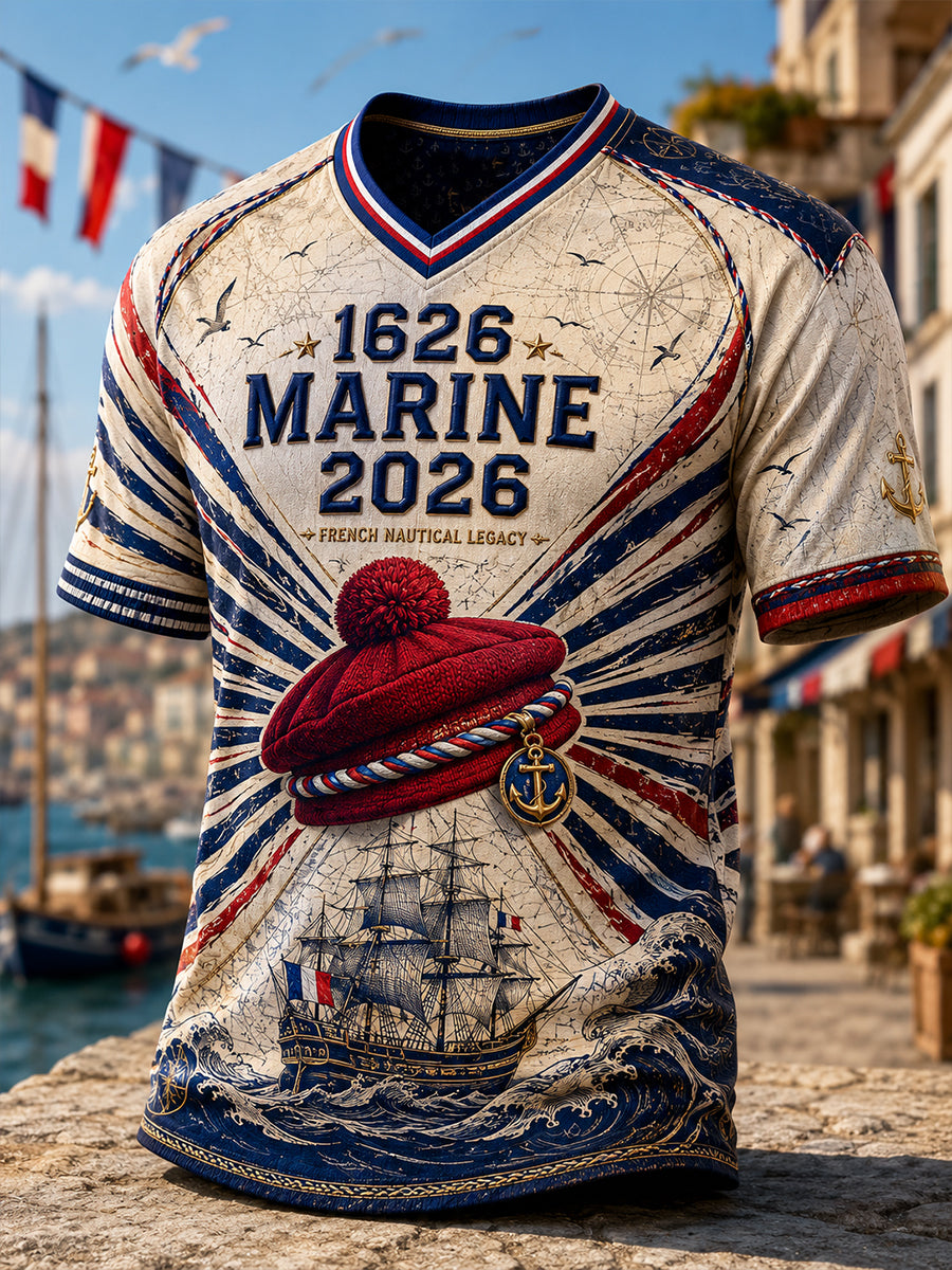 T-shirt à col V bleu marine pour homme