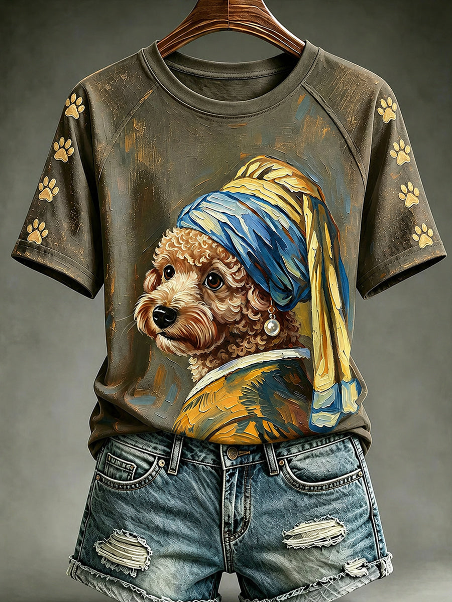 T-shirt vintage humoristique pour femme, à col rond et manches courtes, orné d’un chien