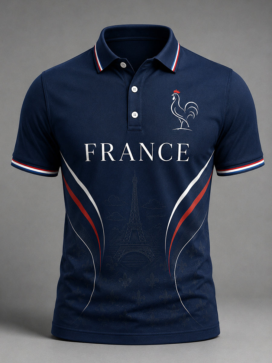 Polo décontracté pour hommes à imprimé français