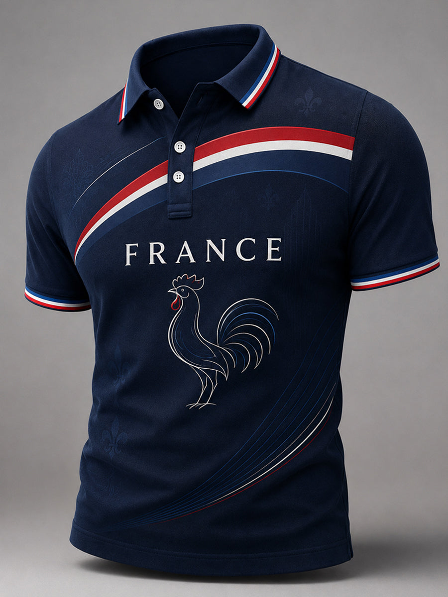 Polo décontracté pour hommes à imprimé français