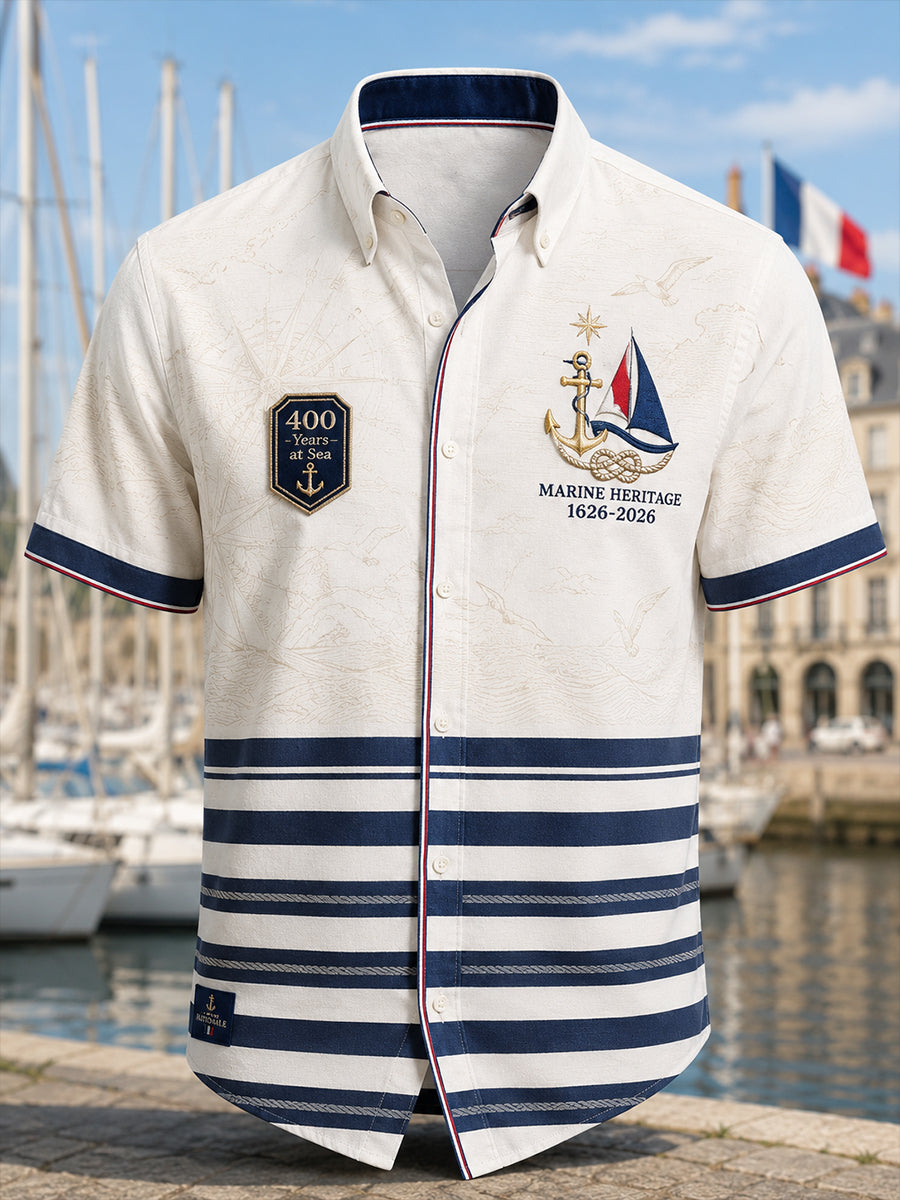 Chemise décontractée pour homme, marine française, manches courtes