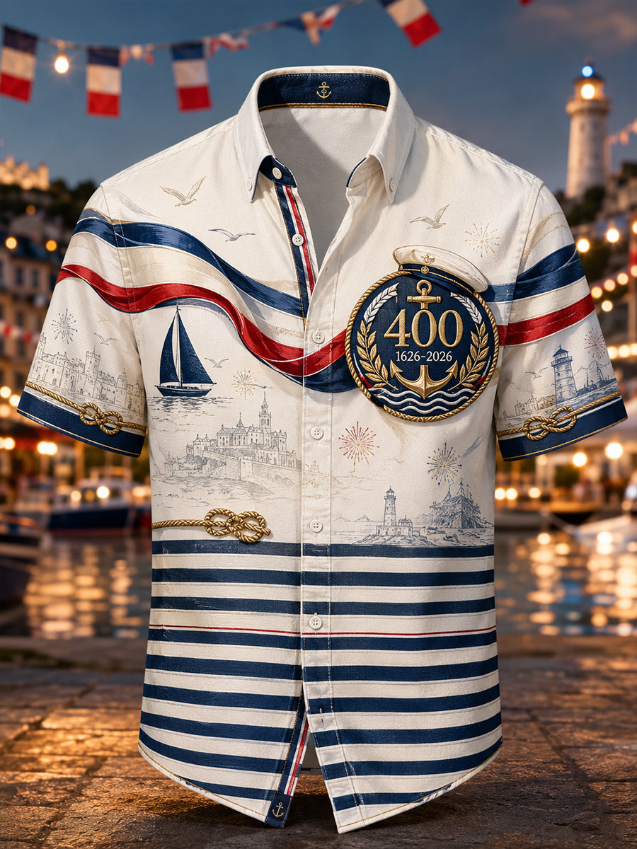 Chemise décontractée pour homme, marine française, manches courtes