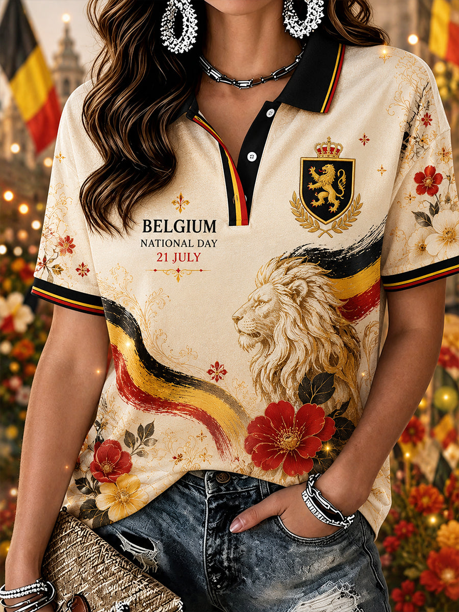 Polo femme à manches courtes avec imprimé célébrant la fête nationale