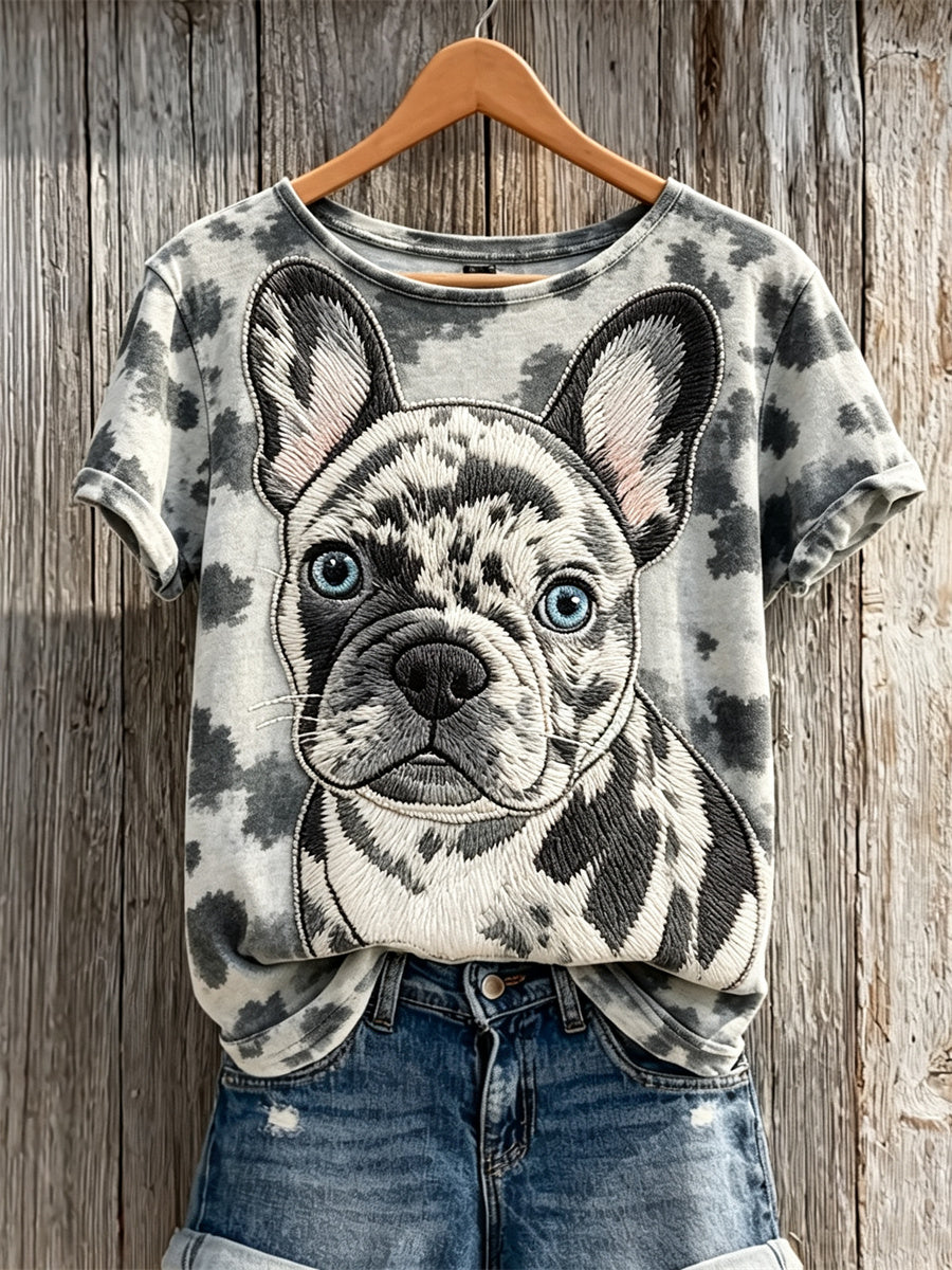 T-shirt à manches courtes pour femmes, motif imprimé bouledogue français et manteau pour chien
