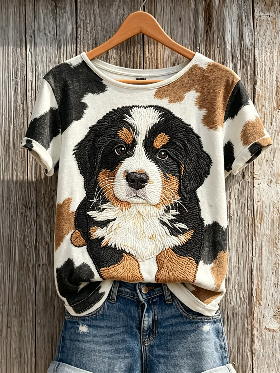 T-shirt à manches courtes pour femme, motif imprimé de chien de montagne bernois et manteau pour chien