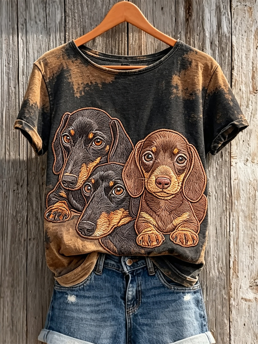 Teckels femelles et motif de manteau pour chien T-shirt à manches courtes au motif blanchi