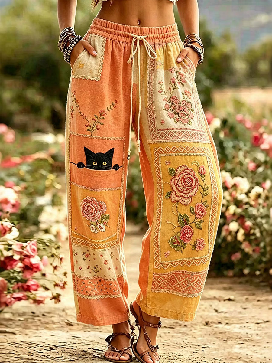 Pantalon élégant en coton et lin pour femme