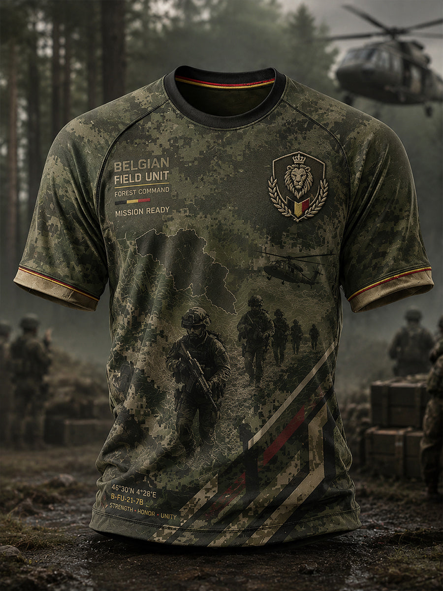 T-shirt raglan à manches courtes pour homme, avec imprimé de style militaire