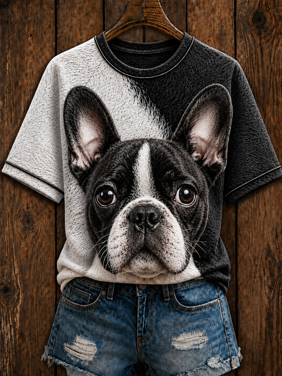Mignon Boston Terrier Art col rond manches courtes T-shirt des femmes