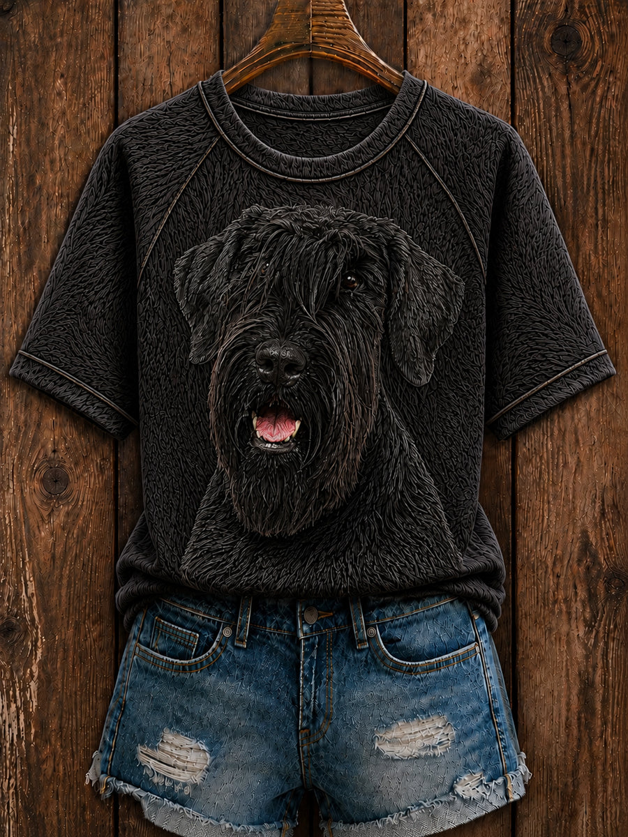 Femme Mignon Géant Schnauzer Art Col Rond À Manches Courtes T-shirt
