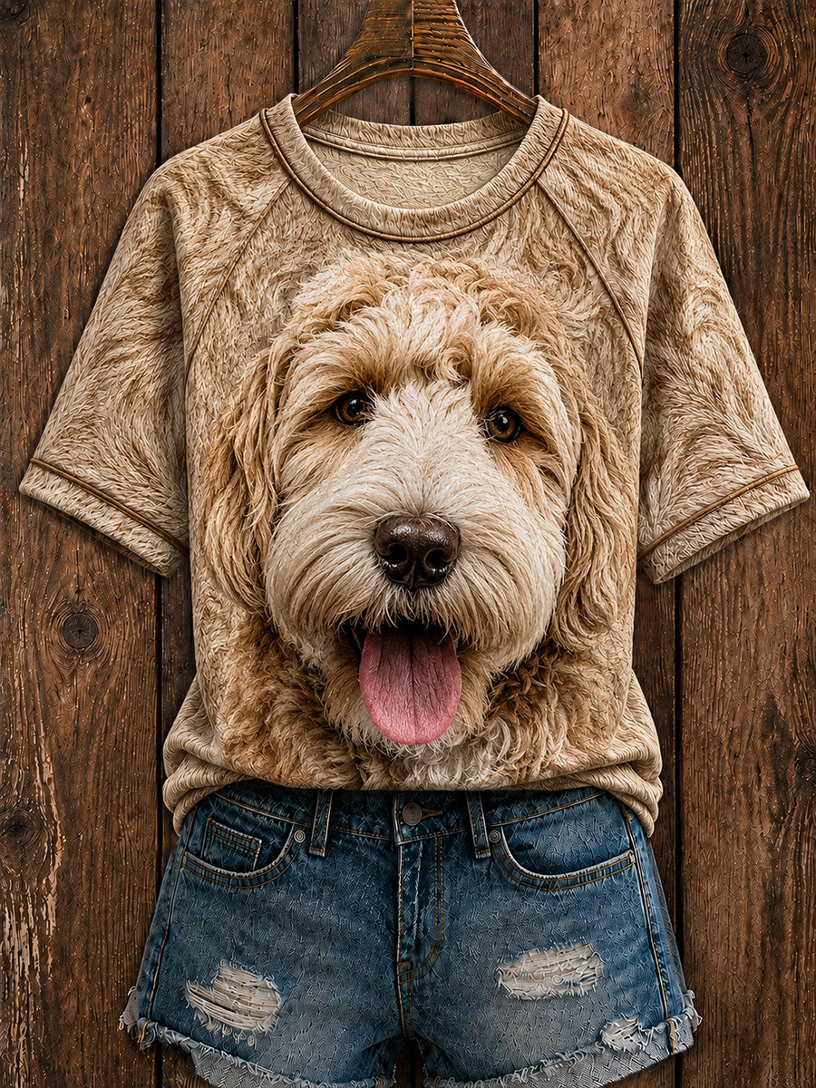 T-shirt à manches courtes mignon Labradoodle Art pour femmes
