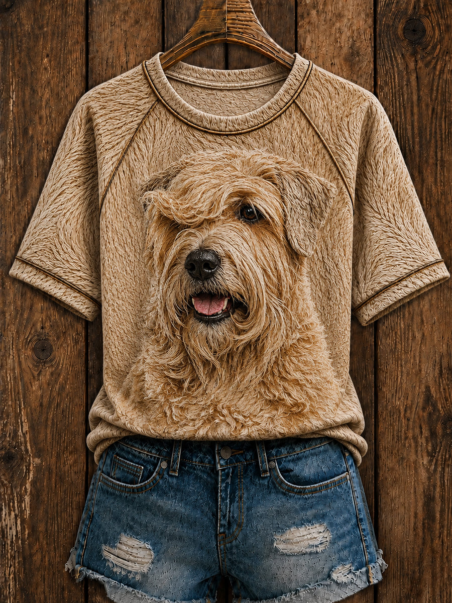 Femmes mignon doux enduit Wheaten Terrier Art col rond à manches courtes T-shirt