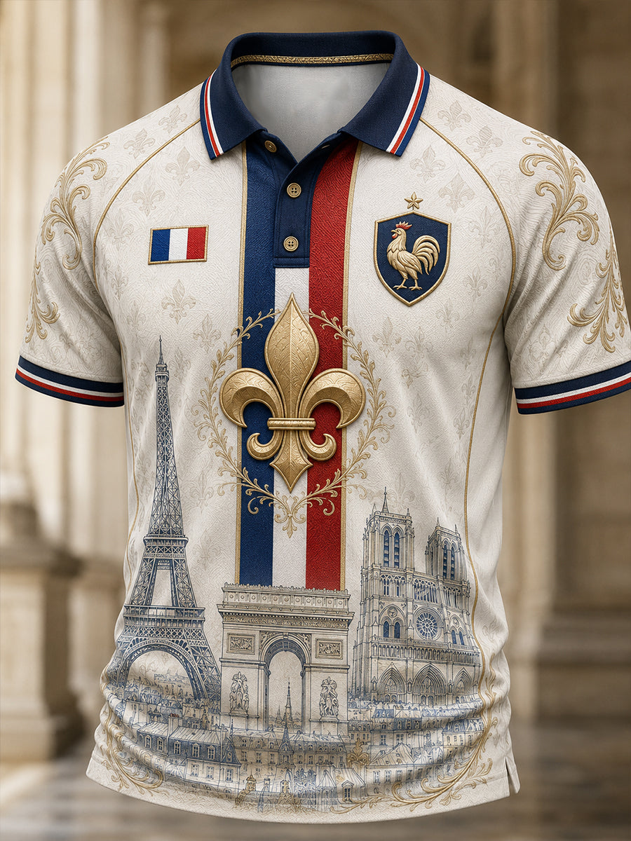 Polo pour homme à imprimé patriotique français commémoratif