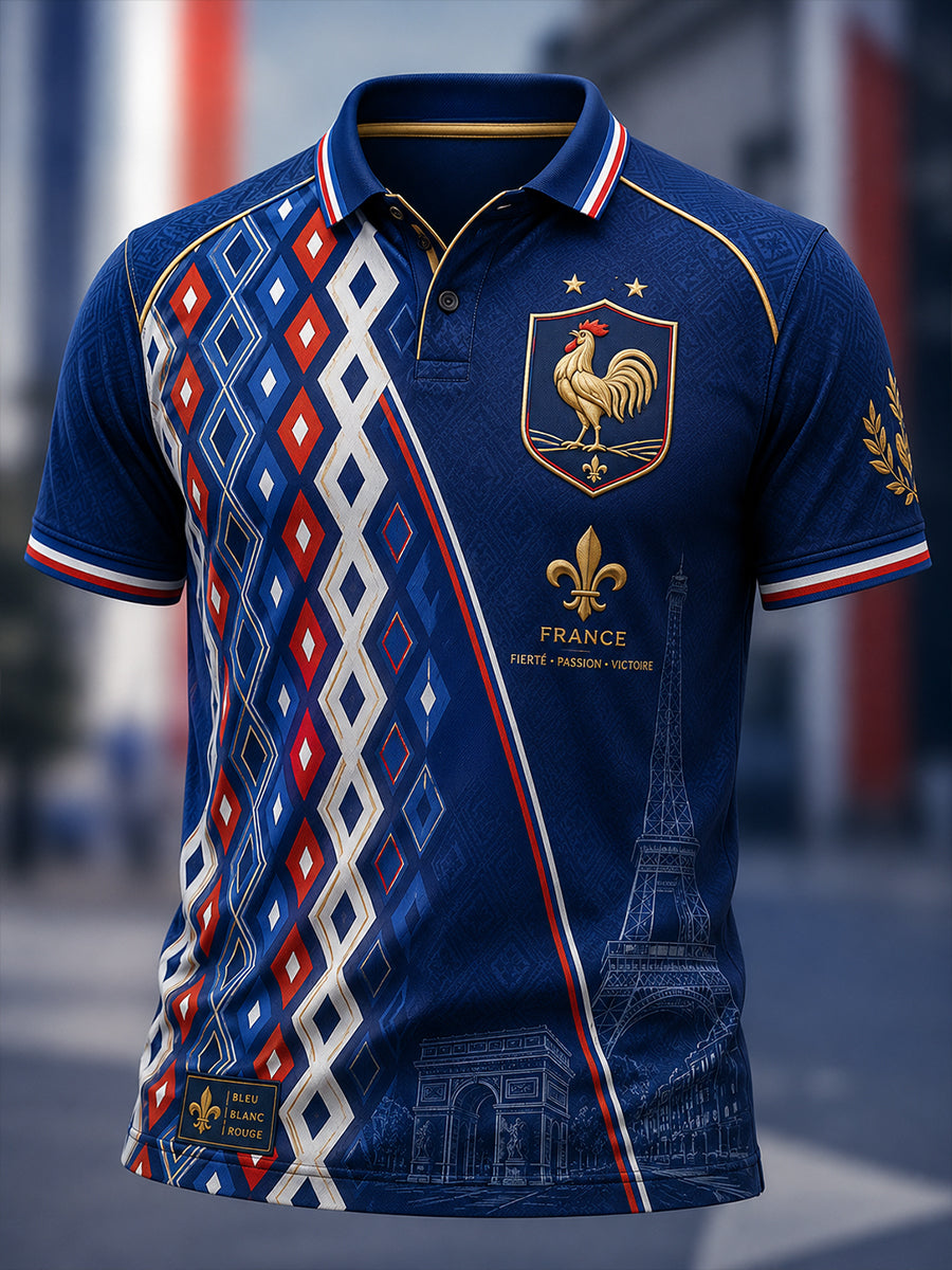 Polo imprimé artistique pour hommes, commémoration patriotique française