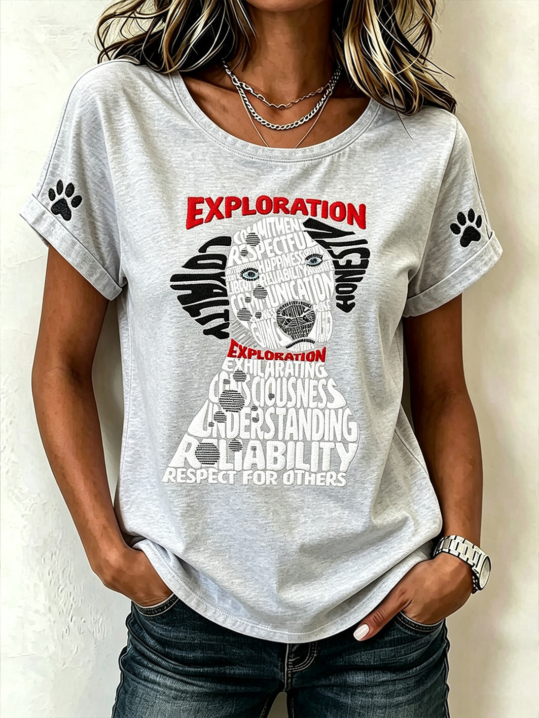 T-shirt décontracté à manches courtes pour femme, imprimé d’un mignon motif de chien