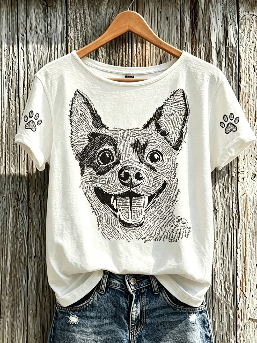 T-shirt décontracté à manches courtes pour femme, imprimé d’un mignon motif de chien