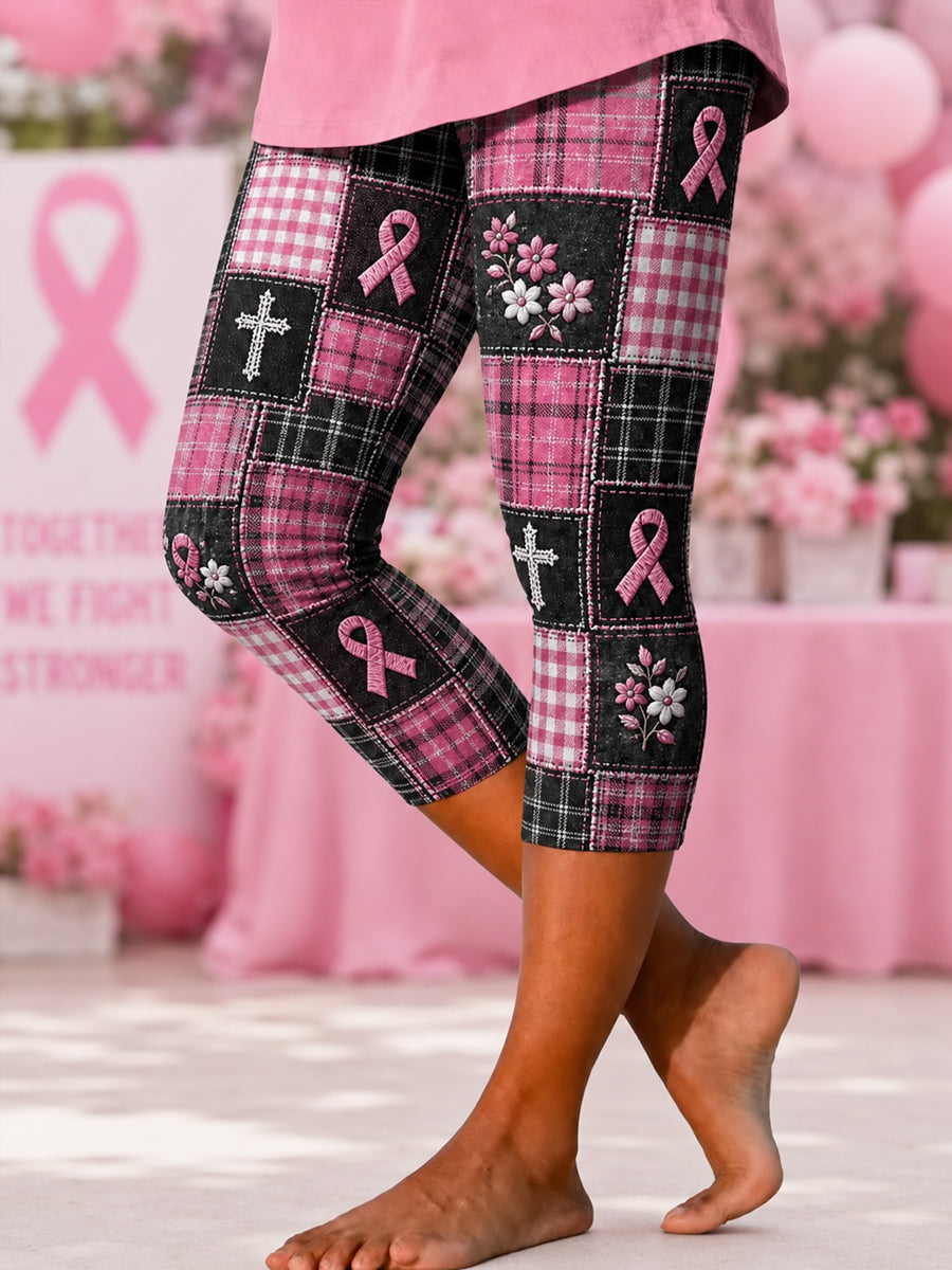 Soutien de la sensibilisation au cancer du sein des femmes rose ruban imprimé leggings
