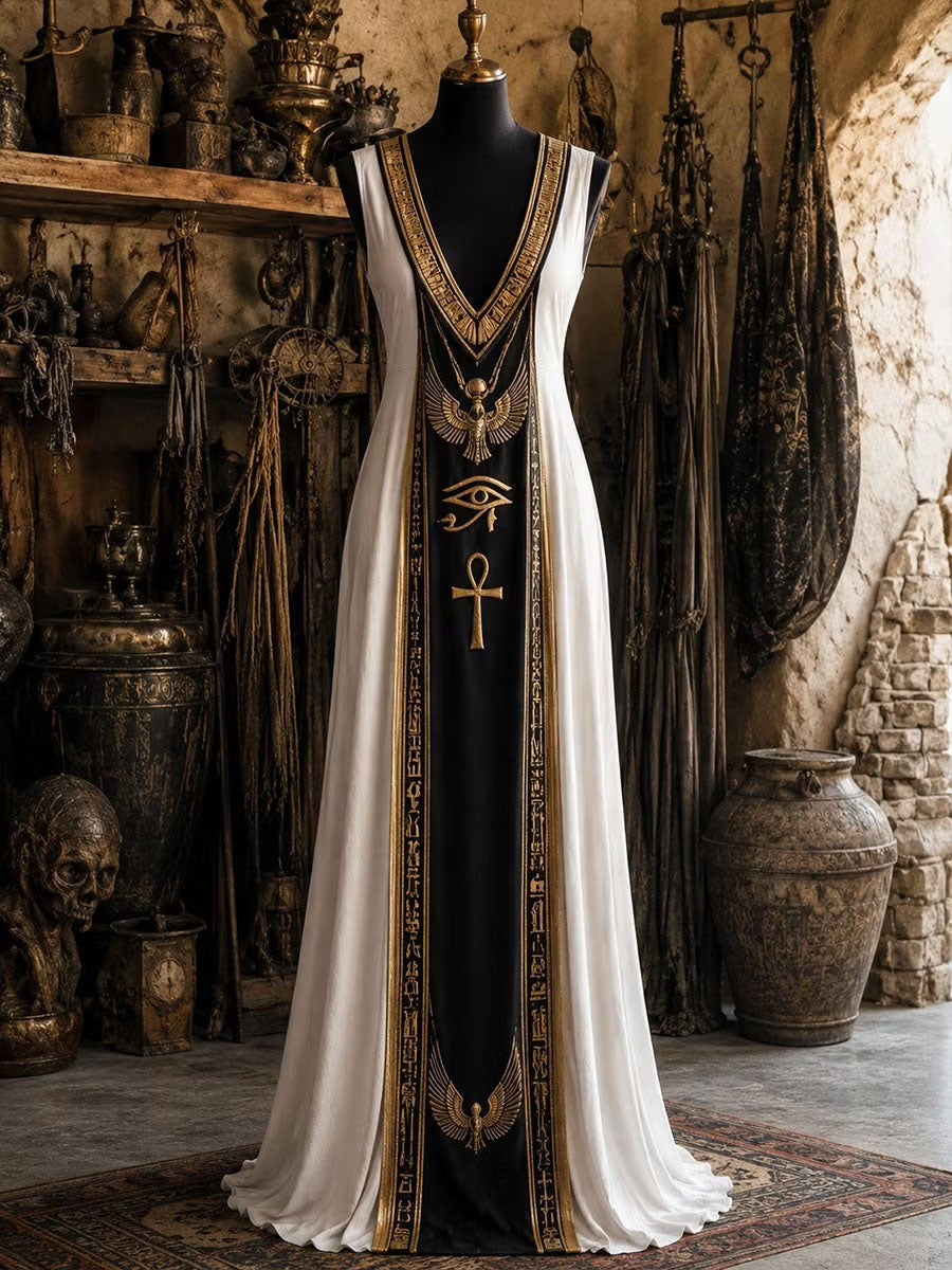 Robe longue artistique Égypte pour femme