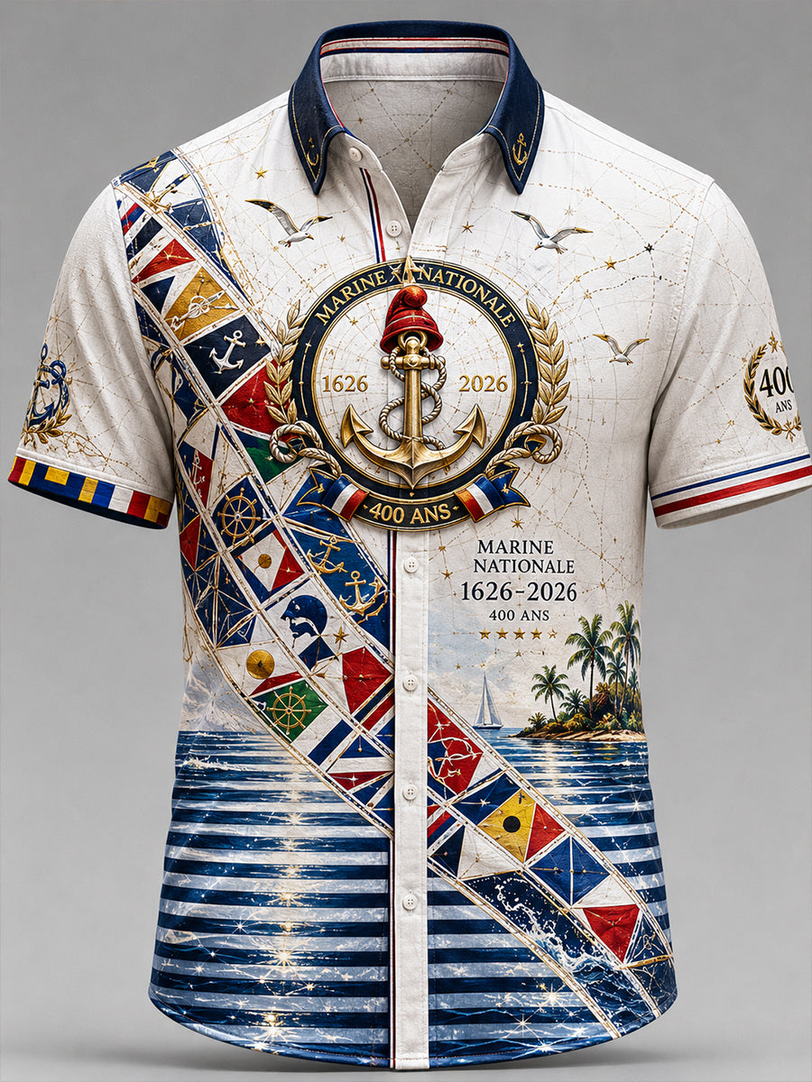 Chemise Décontractée Homme Marine Française Manches Courtes