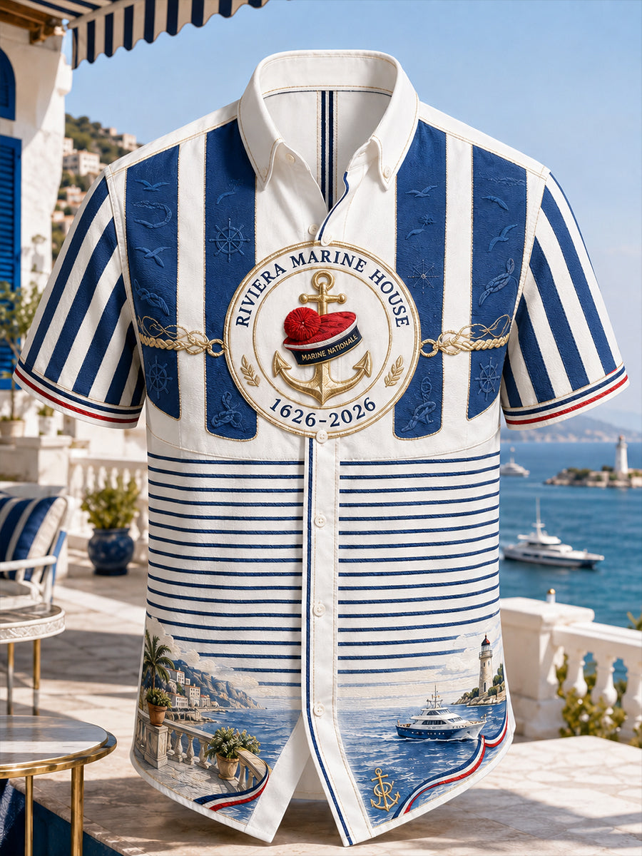 Chemise décontractée pour homme, marine française, manches courtes