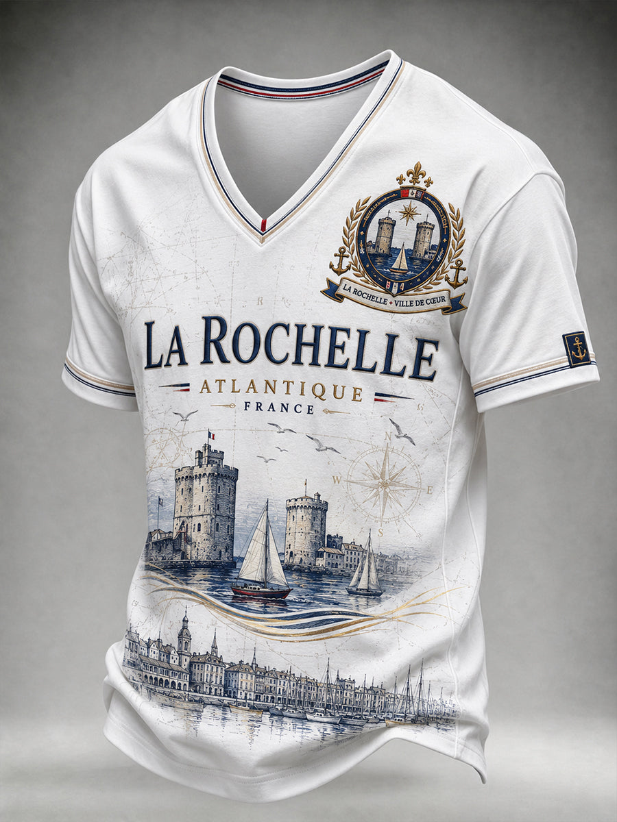T-shirt col en V pour hommes, motifs villes françaises