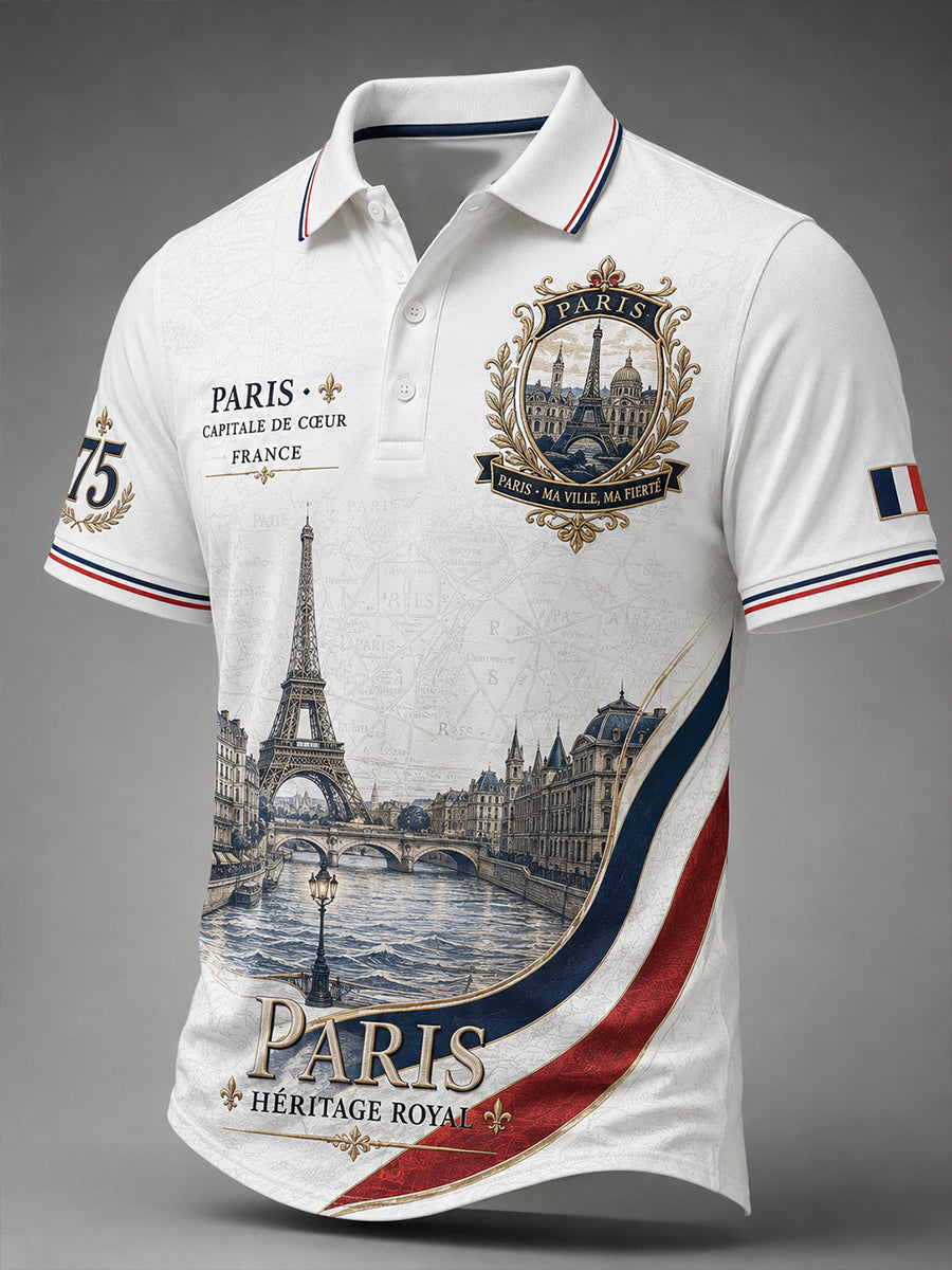 Chemise à manches courtes pour homme, motifs villes françaises