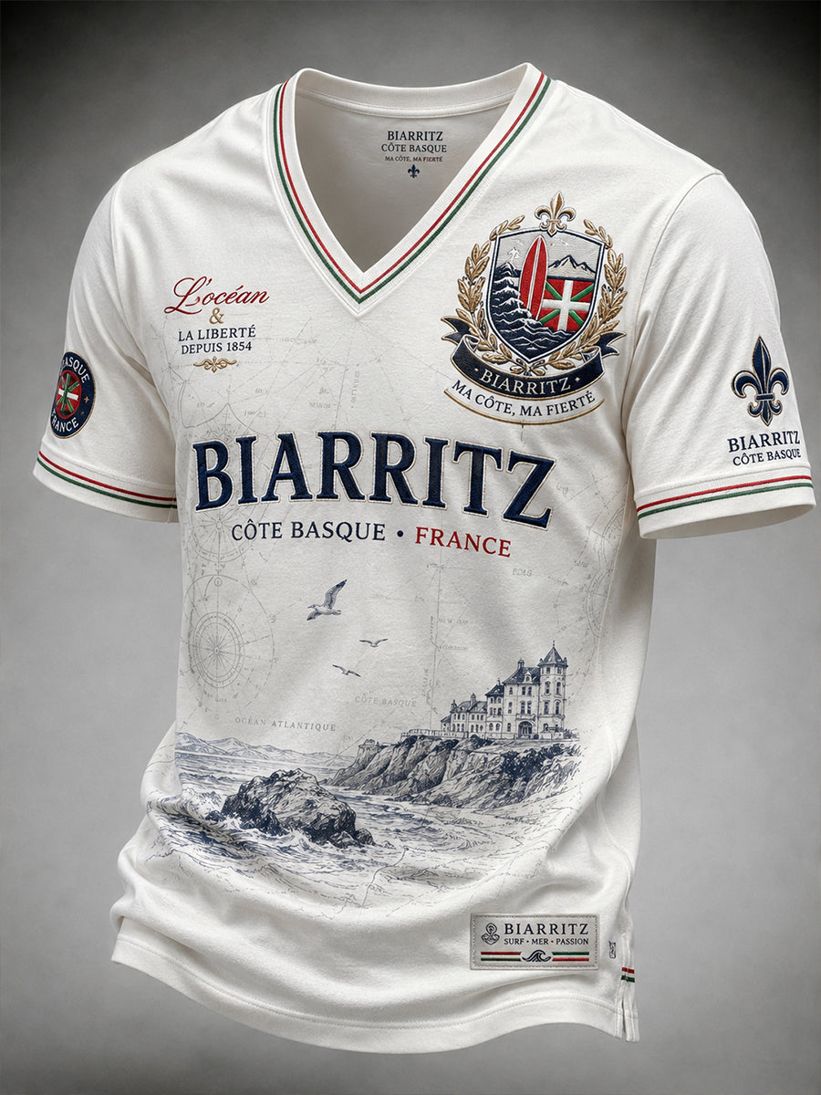 T-shirt col en V pour hommes, motifs villes françaises