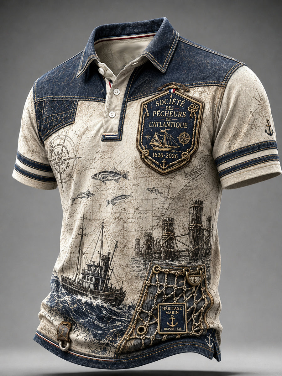 Chemise décontractée pour homme, marine française, manches courtes