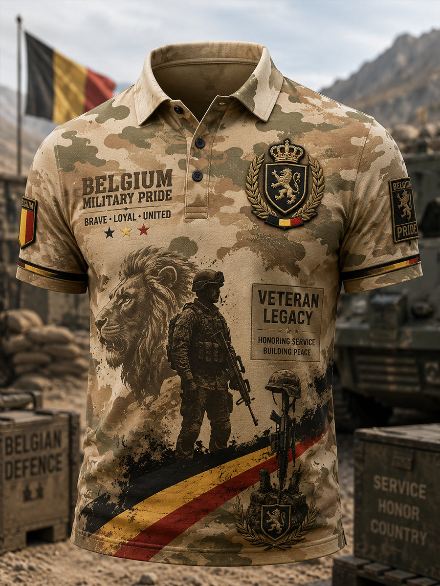Polo à manches courtes pour homme avec imprimé camouflage de style militaire