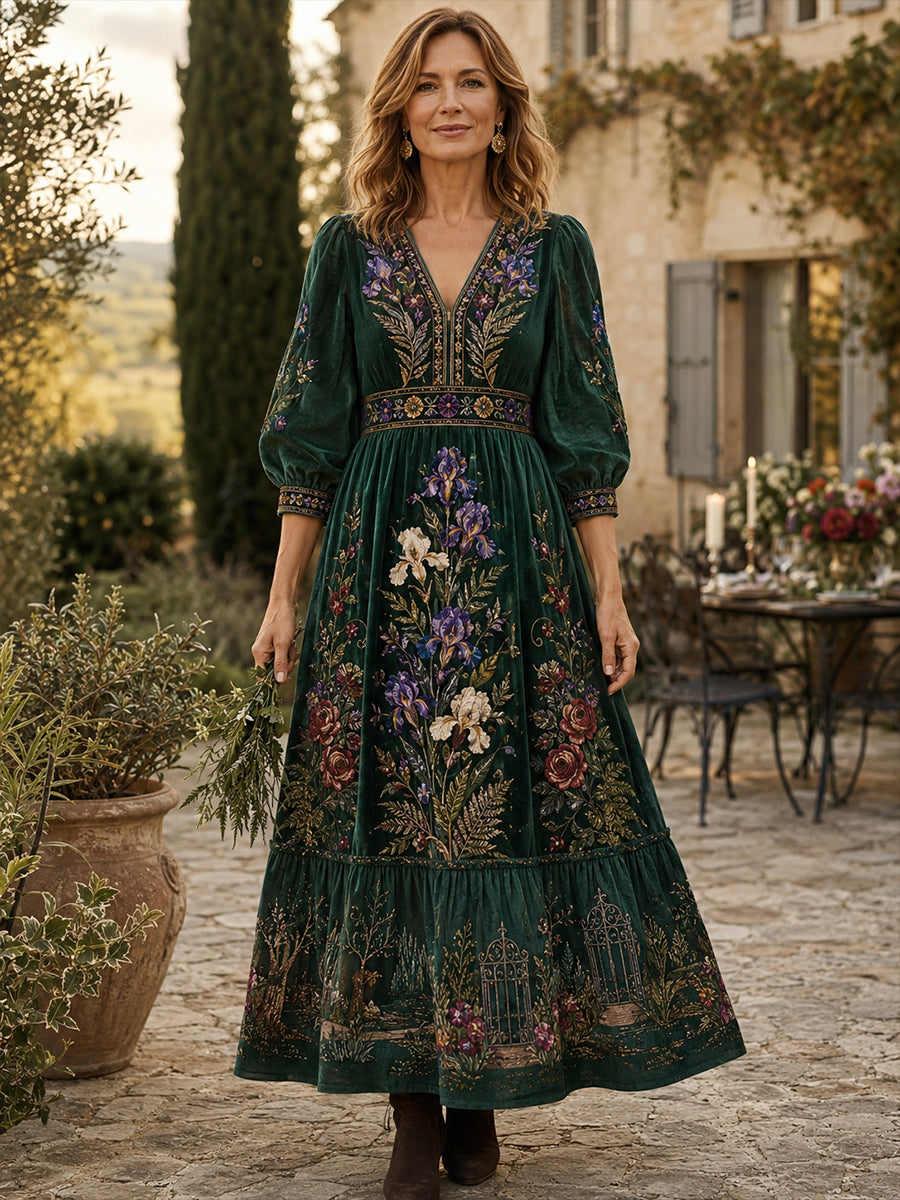 Robe décontractée en coton-lin pour femme, motif floral à l’aquarelle française