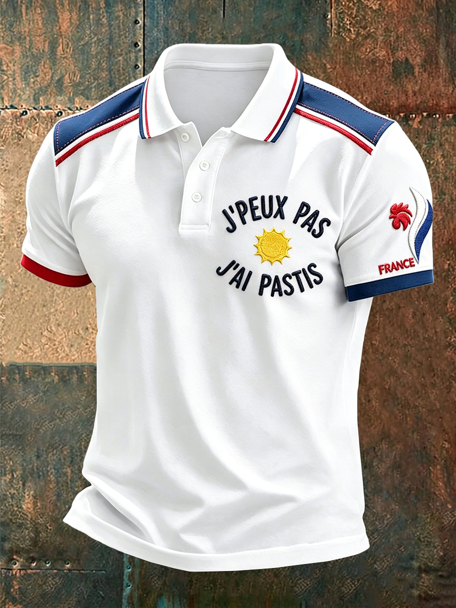 Polo décontracté pour homme, blanc, à imprimé vin français