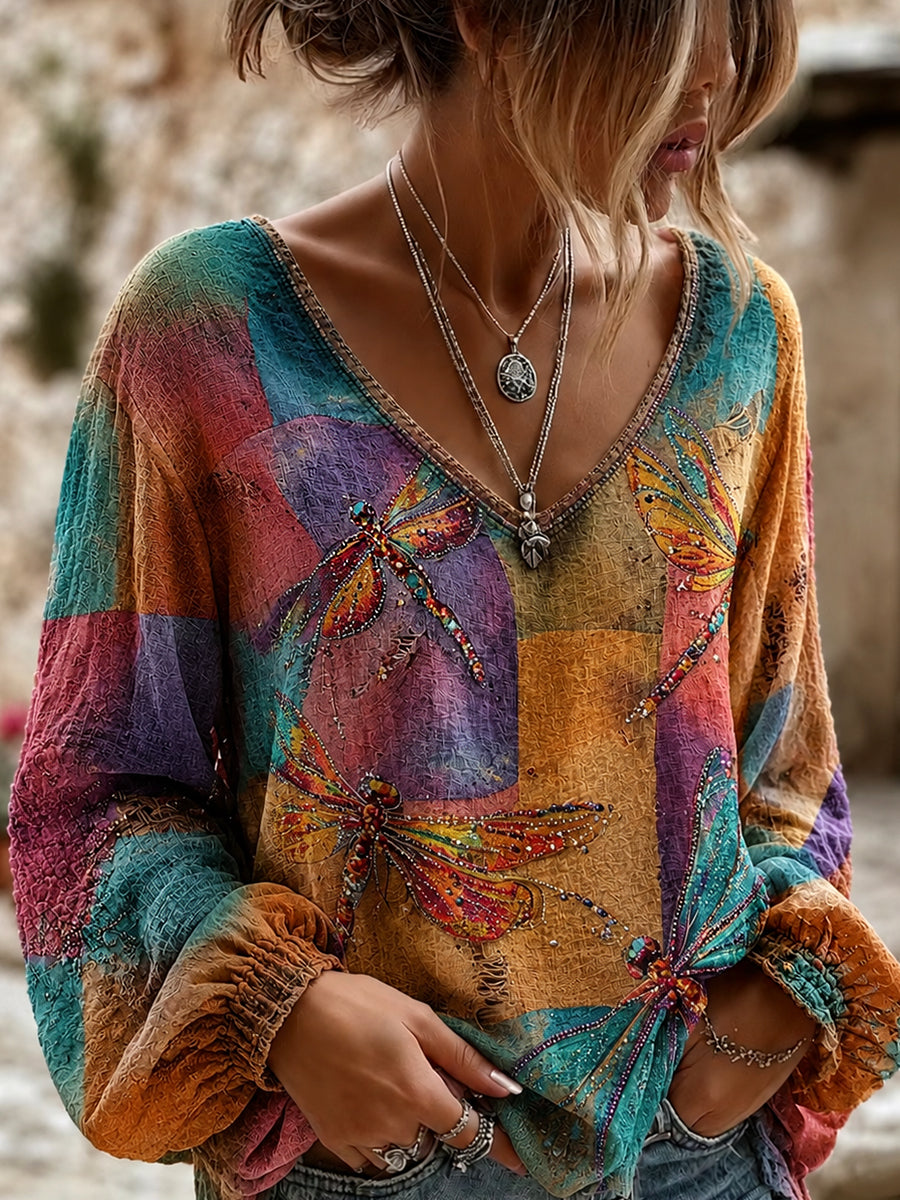 Haut Décontracté Femme Vintage Floral Art Print Coton-Lin