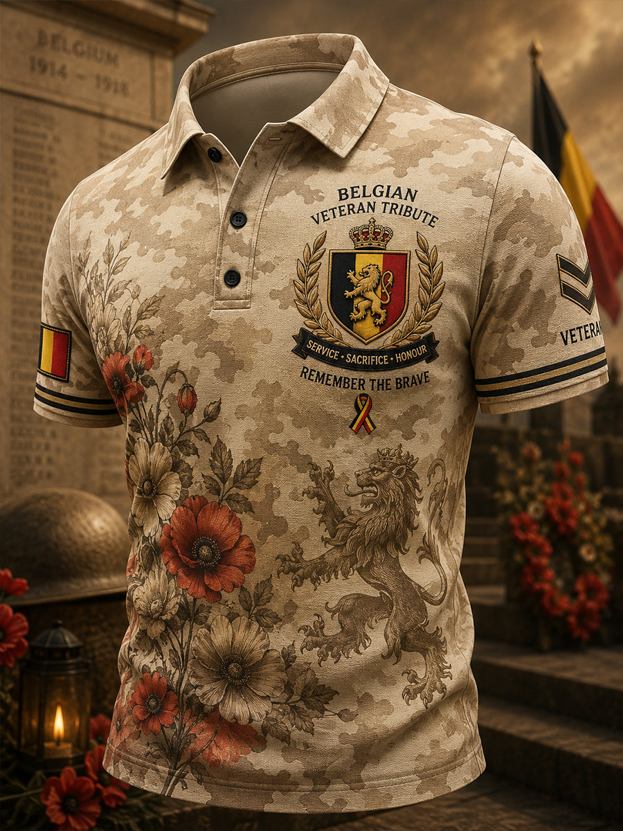 Polo homme à manches courtes orné d’un imprimé camouflage et d’un motif en hommage aux anciens combattants