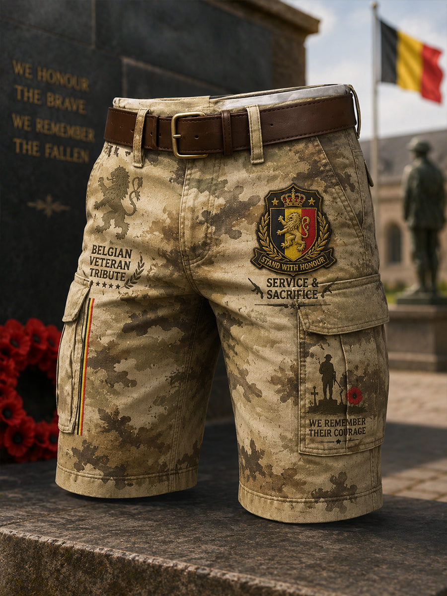 Shorts cargo camouflage pour homme aux motifs commémoratifs militaires