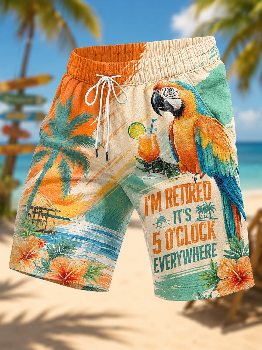 Short décontracté à imprimé perroquet pour homme I'm Retired It's 5 O'clock Everywhere