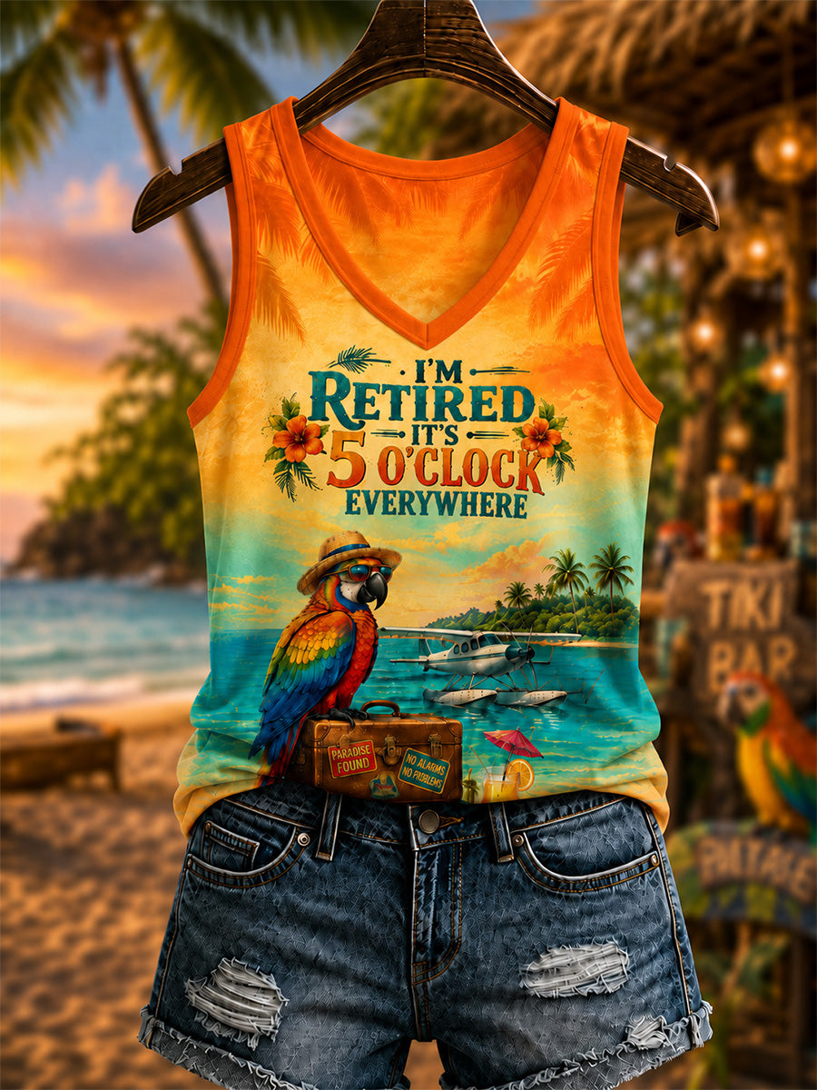 Veste décontractée à col en V I'm Retired It's 5 O'clock Everywhere Parrot Print Femme