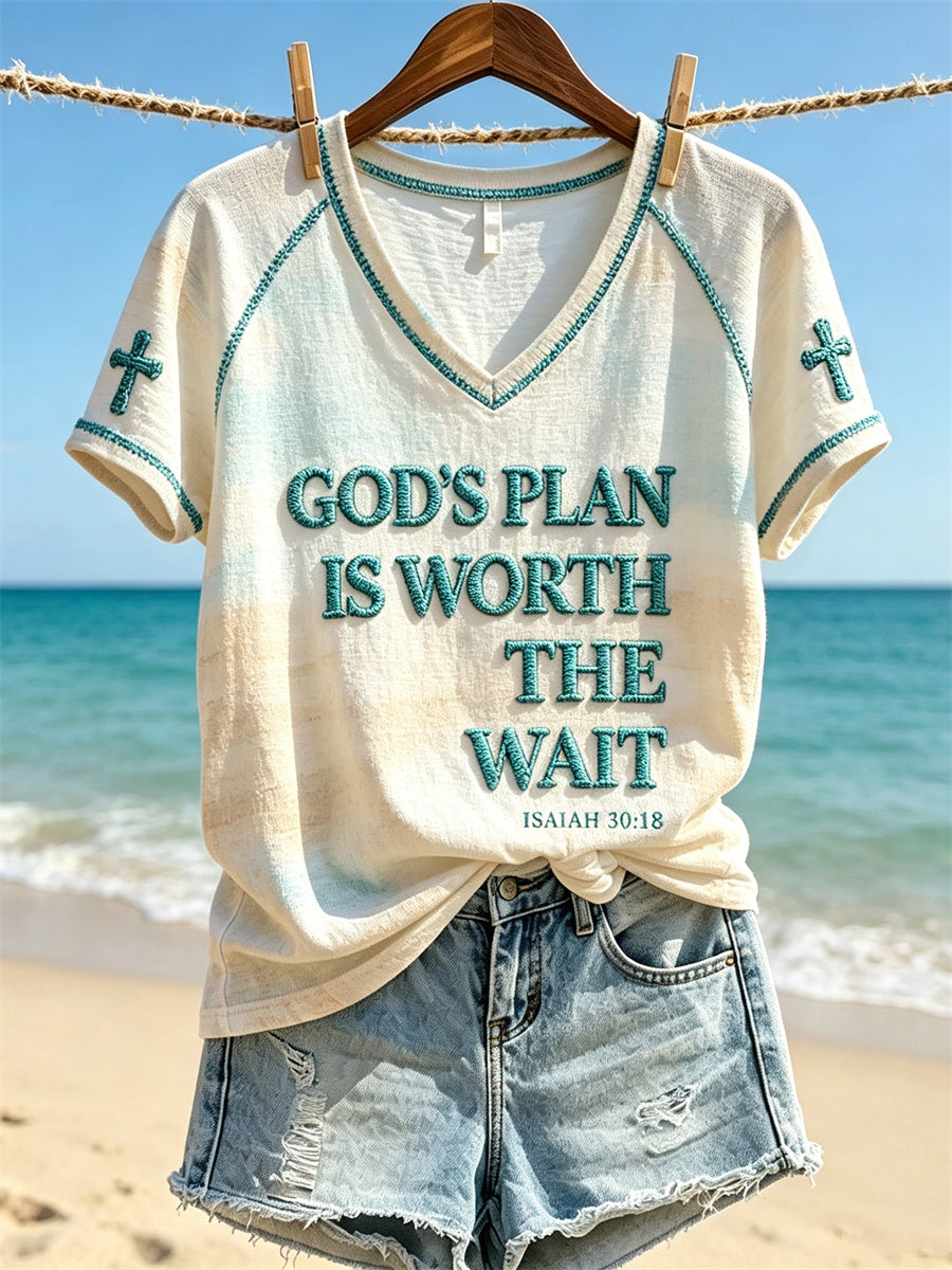 T-shirt à manches courtes Beach Seascape Print Femme God's Plain vaut l'attente
