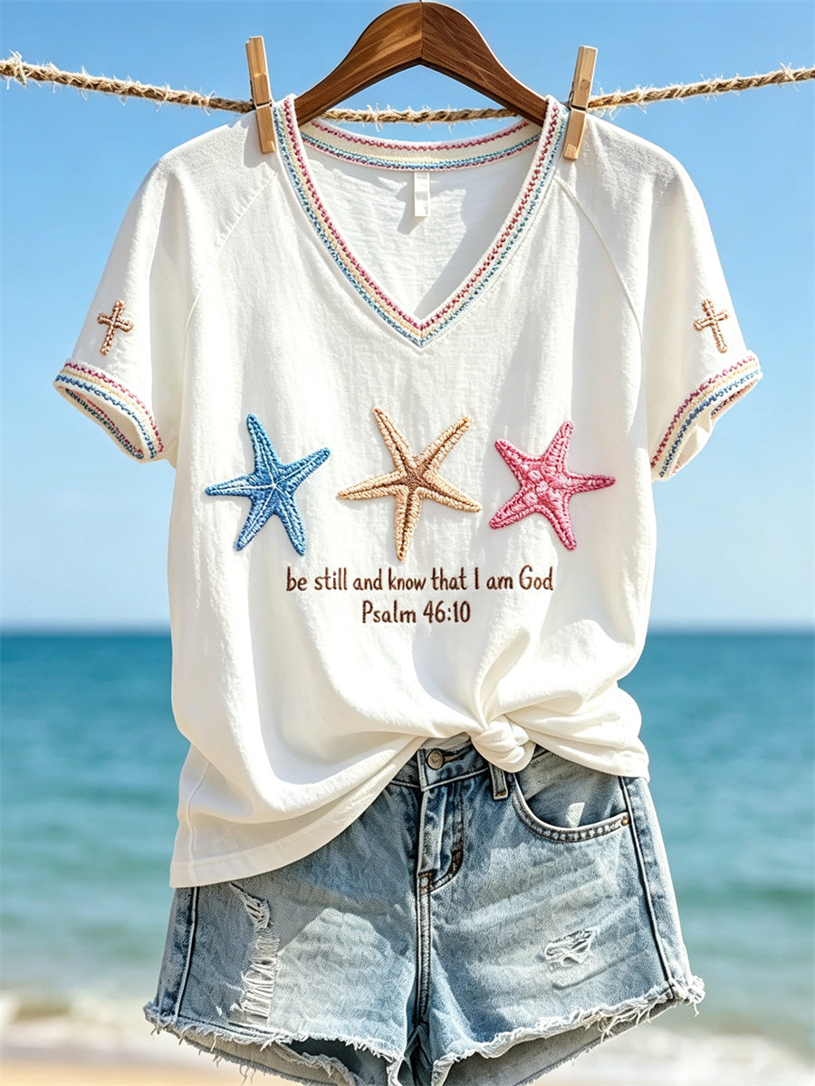 T-shirt à manches courtes Be Still et Know I Am God Starfish Print Femme