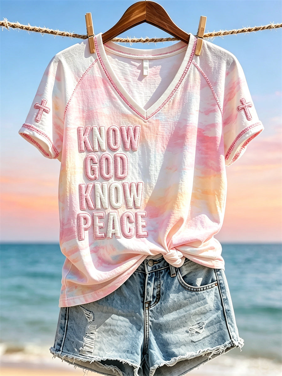 Know God Know Peace T-shirt Femme à manches courtes Sunset Beach Seascape Print