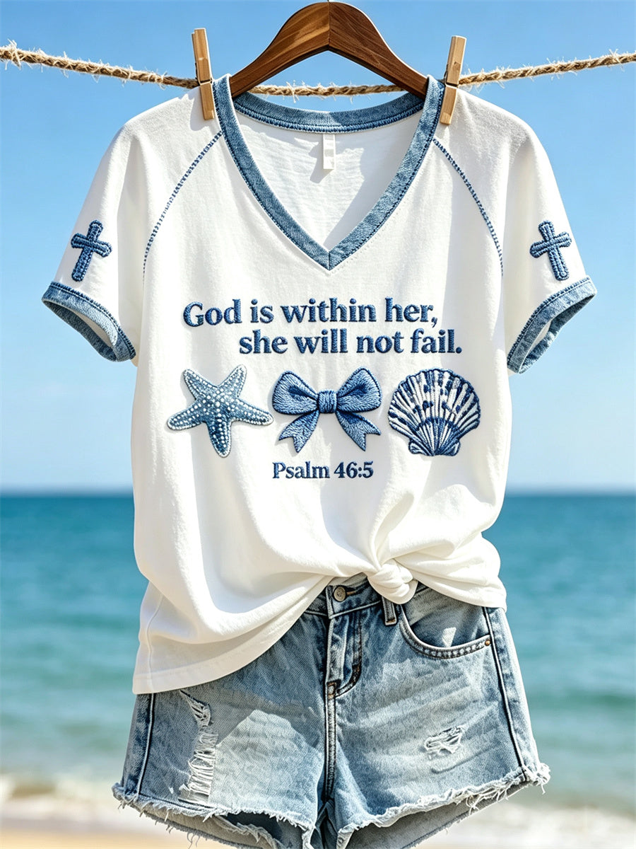 Le Dieu des femmes est en elle, elle ne mandera pas Starfish & Seashell Imprimer T-shirt à manches courtes