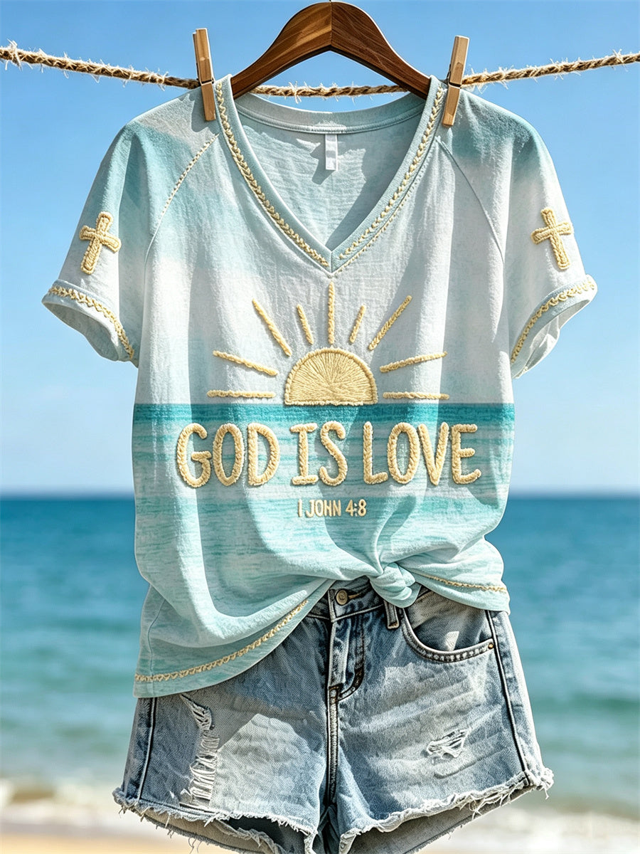 T-shirt à manches courtes God Is Love Sunrise Beach Seascape Print Femme