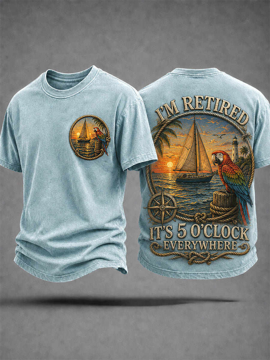 T-shirt décontracté à imprimé perroquet pour hommes I'm Retired It's 5 O'clock Everywhere