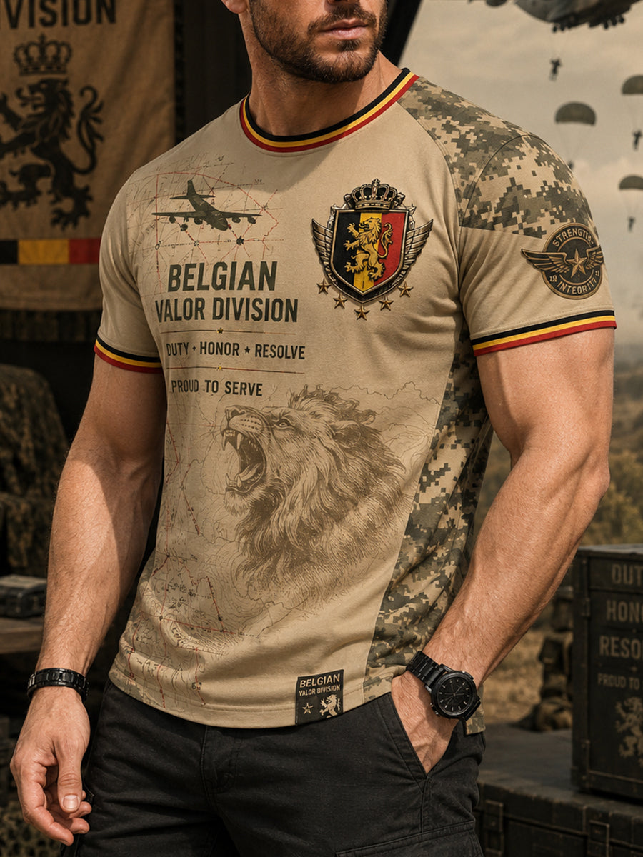 T-shirt Homme à Manches Courtes Imprimé Militaire Vintage