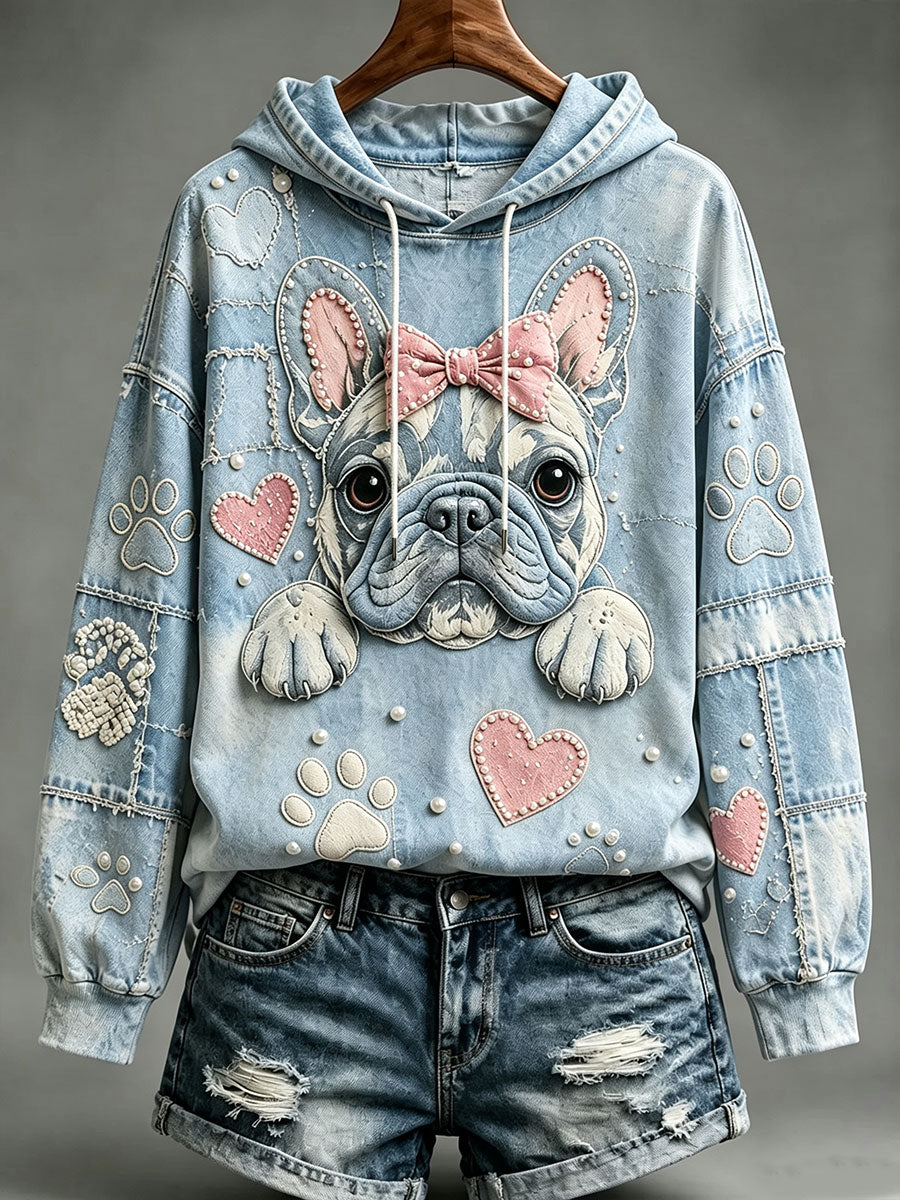 Sweat à Capuche Femme Bow French Bulldog Rose