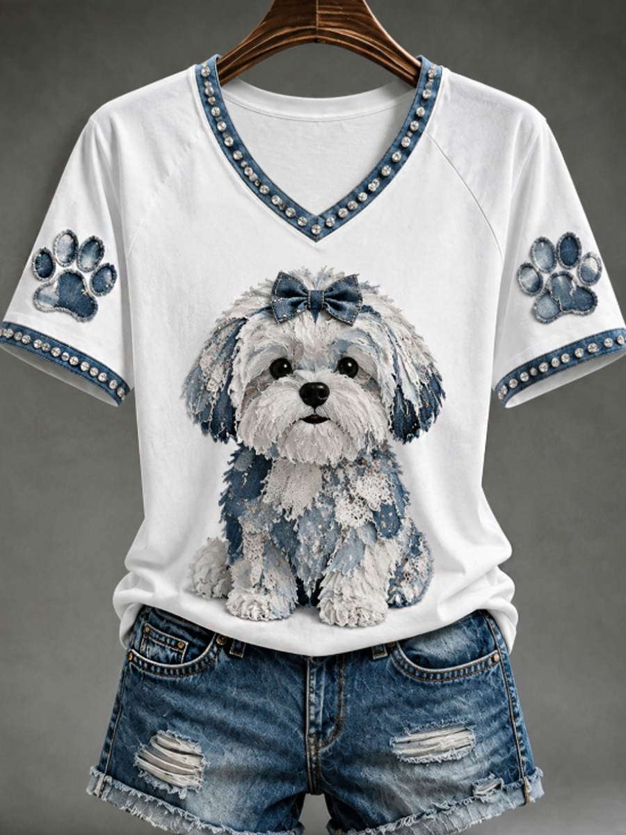T-shirt femme à col en V et épaules dénudées, manches courtes