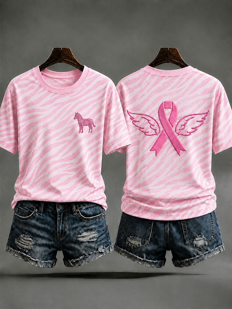 T-shirt de prévention du cancer du sein à imprimé animal pour femmes