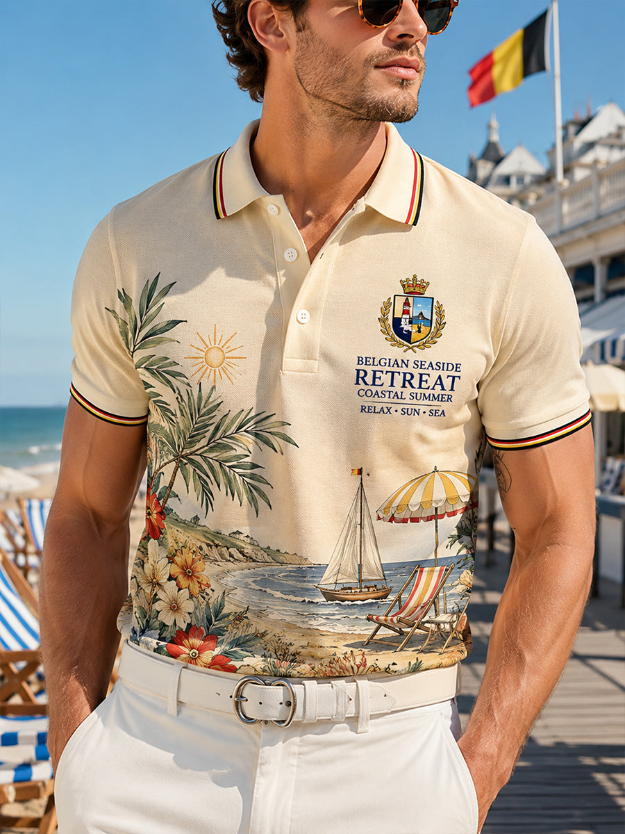 Polo manches courtes pour homme à imprimé sur le thème des vacances côtières